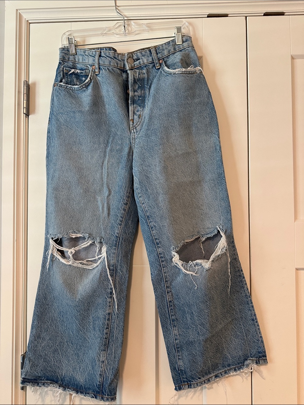 Free People Light Blue Distressed Wide-Leg Jeans